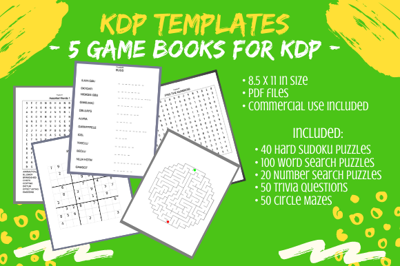 5 KDP Adult Activity Puzzle Game Books