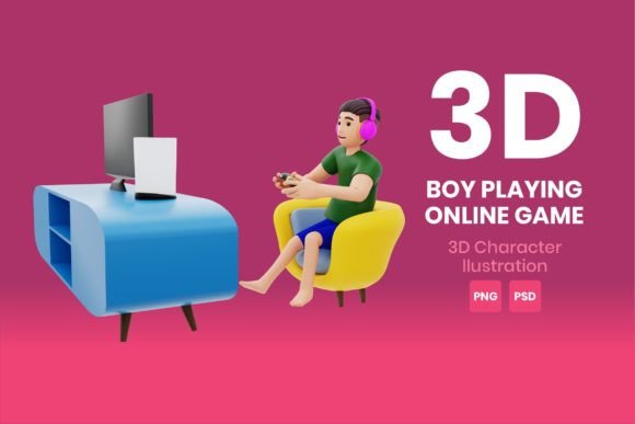 Boy Playing Online Game 3D Character