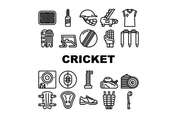 Cricket Sport Game Accessory Icons Set: Strategic Design Tools for Visual Communication
