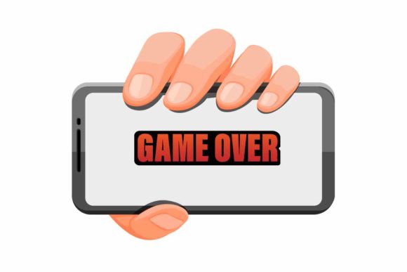Hand Holding Smartphone with Game Over Concept