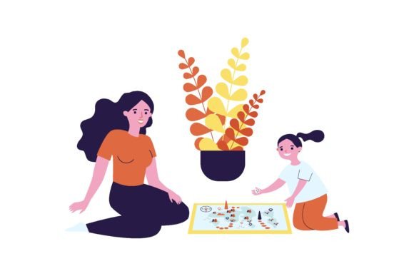Mom & Daughter Playing Board Game