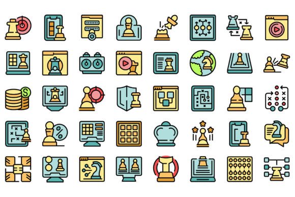 Online Chess Game Icons Vector Set